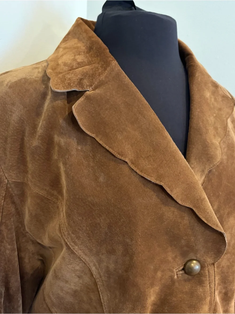 Coldwater creek cognac scallop Suede leather blazer Jacket XL Petite